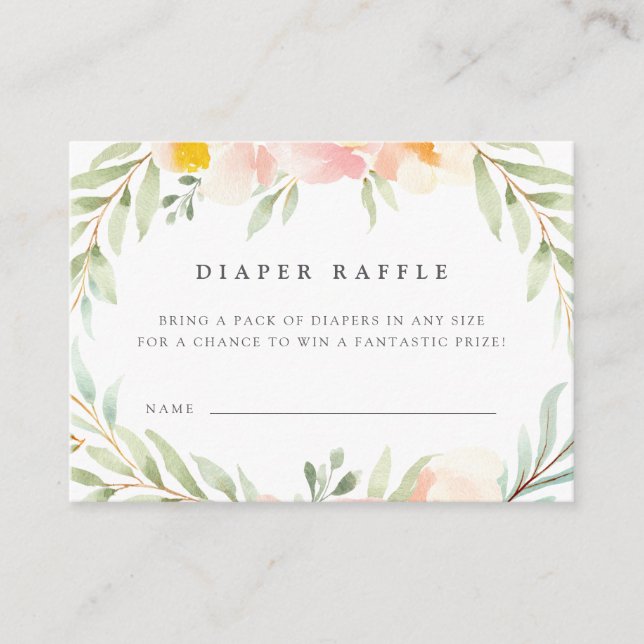Airy Floral Baby Duschkabine Raffle Ticket Cards Begleitkarte (Vorderseite)