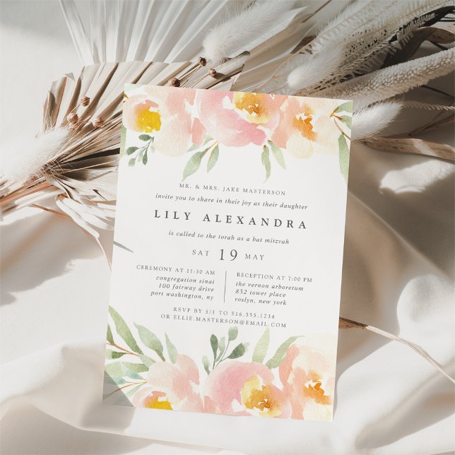 Airy Floral Bat Mitzvah Einladung (Von Creator hochgeladen)