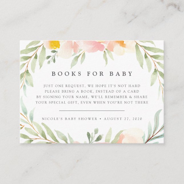 Airy Floral Book Request Baby Shooting Card Begleitkarte (Vorderseite)