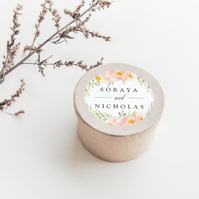 Airy Floral Wreath Wedding Runder Aufkleber (Von Creator hochgeladen)