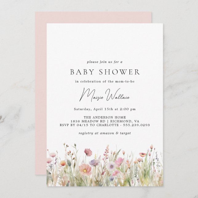 Airy Garden | Soft Pink Spring Girl Babydusche Einladung (Vorne/Hinten)