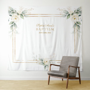 Airy Green White Blume Foto Prop Taufe Wandteppich