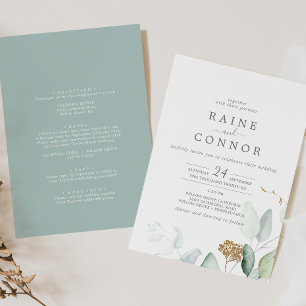 Airy Greenerity und Gold Leaf auf einer Hochzeit Einladung