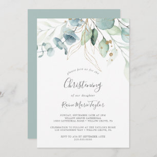 Airy Greenerity und Gold Leaf Christening Einladung