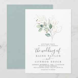Airy Greenerity und Gold Leaf die Hochzeit von Einladung