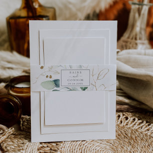 Airy Greenerity und Gold Leaf Wedding Einladungsbanderole