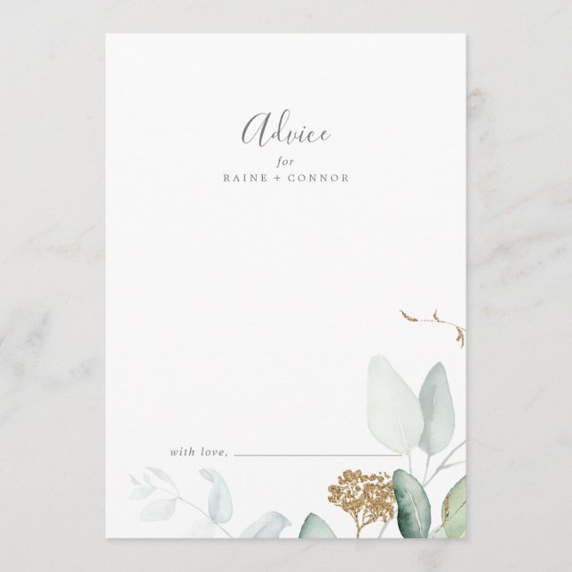 Airy Greenerity und Gold Leaf Wedding Hinweiskarte (Vorderseite)