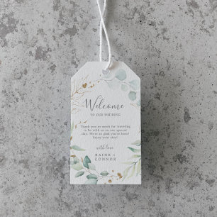 Airy Greenery and Gold Leaf Wedding Welcome Geschenkanhänger