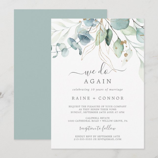 Airy Greenery & Gold Leaf Wir machen wieder einmal Einladung (Vorne/Hinten)