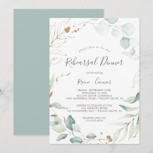 Airy Greenery & Gold Leaf Wreath Probe Dinner Einladung