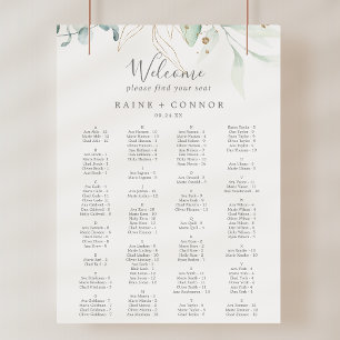 Airy Greenery Gold Wedding Seating Chart Template Poster