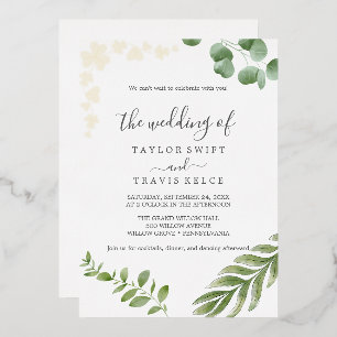 Airy Greenery   Pressed Gold Foil Leaf Wedding Folieneinladung
