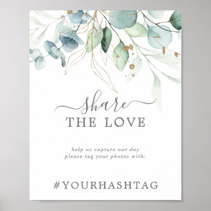 Airy Greenery Share The Love Wedding Hashtag Sign Poster