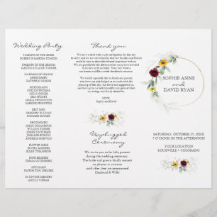 Airy Greenery Sunflowers Burgundy Hochzeit im Herb Flyer