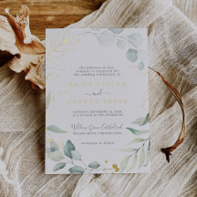 Airy Greenery und Gold Foil Leaf Names Wedding