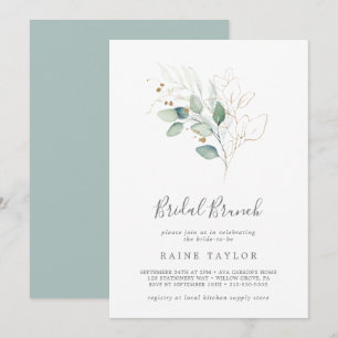 Airy Greenery und Gold Leaf Bridal Brunch Einladung