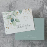 Airy Greenery und Gold Leaf Danke Karte<br><div class="desc">Diese luftige Grün-und Blattgold Dankeschön-Karte ist perfekt für eine moderne Hochzeit. Das elegante botanische Design besticht durch helle und luftige Eukalyptusfarben in Aquarellfarbe, die mit skurrilen goldenen Glitzer-Blätter besticht. Personalisieren Sie die Rückseite der Karte mit Ihren Namen, und eine Dankeschön-Nachricht. Alternativ können Sie den Bereich Dankeschön Meldungsvorlage leer verlassen werden,...</div>