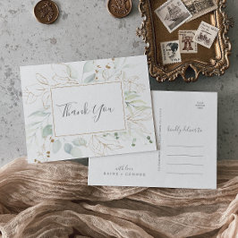 Airy Greenery und Gold Leaf Danke Postcard Postkarte