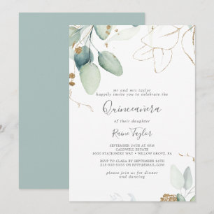 Airy Greenery und Gold Leaf Quinceañera Einladung