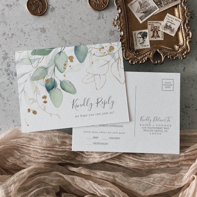 Airy Greenery und Gold Menü Auswahl UAWG Postkarte (Von Creator hochgeladen)