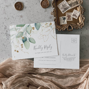 Airy Greenery und Gold Song Request UAWG Postcard Einladungspostkarte