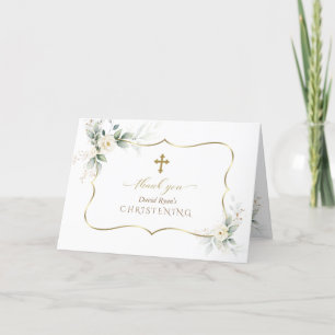 Airy Greenery White Blume Foto Boy Christening Dankeskarte