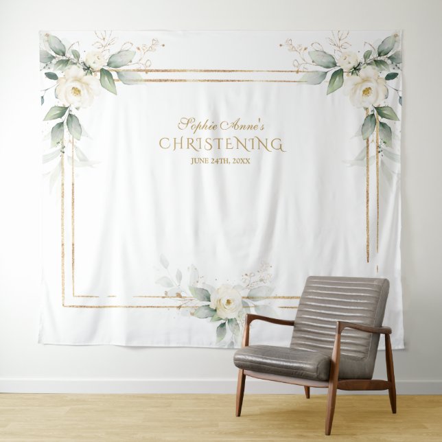 Airy Greenery White Blume Foto Prop Christening Wandteppich (Beispiel (Horizontal))