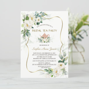 Airy Greenery White Blume Gold Brautparty Einladung