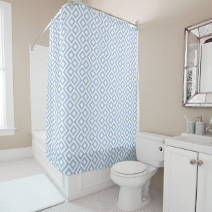 Airy Light Blue und White Geometric Meander Duschvorhang