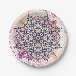 Airy Mandala-glückliches rosa lila gelbes Blau u. Pappteller