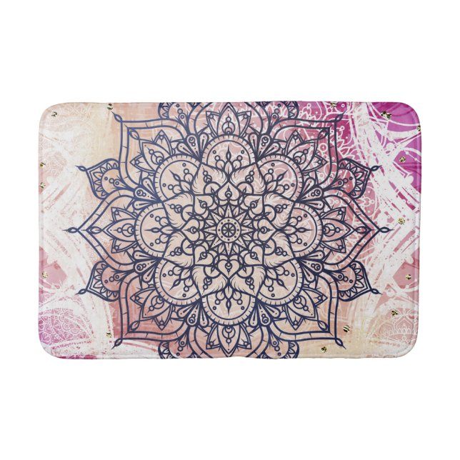 Airy Mandala Happy Pink Lila Yellow Blue & Gold Badematte (Vorderseite)