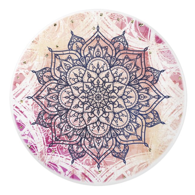 Airy Mandala Happy Pink Lila Yellow Blue & Gold Keramikknauf (Vorderseite)