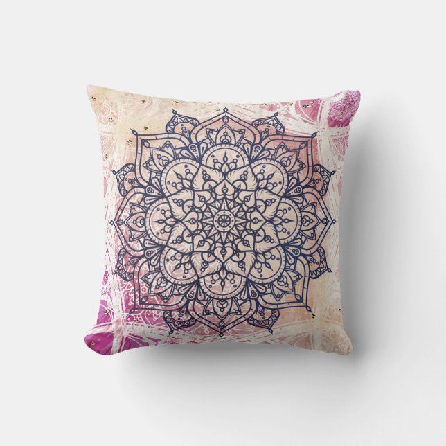Airy Mandala Happy Pink Lila Yellow Blue & Gold Kissen (Vorderseite)