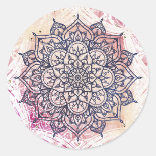 Airy Mandala Happy Pink Lila Yellow Blue & Gold Runder Aufkleber
