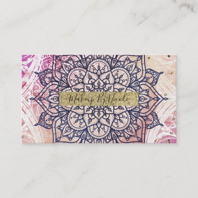 Airy Mandala Happy Pink Lila Yellow Blue & Gold Visitenkarte (Vorderseite)