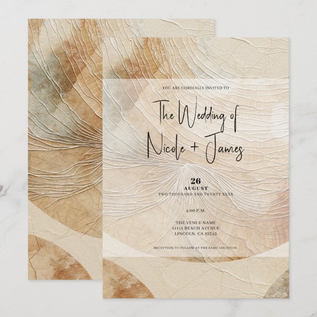 Airy Neutral Natural Element Bohemisch Boho Weddin Einladung (Vorne/Hinten)
