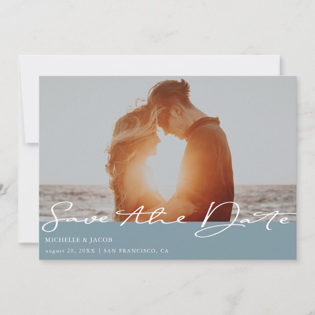 Airy Pastel Slate Blue ⎥ Foto Save the Date Card (Vorderseite)