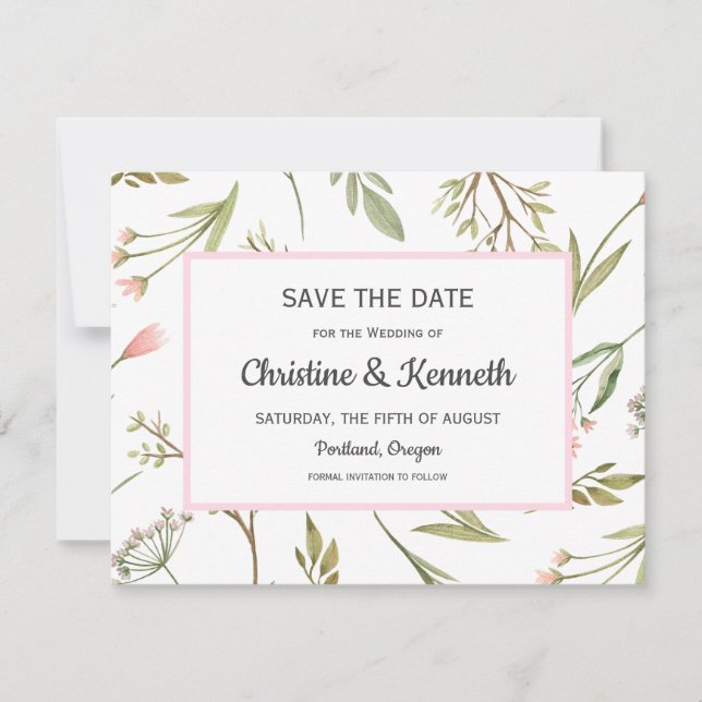 Airy pink Wiese Blume Wedding Save the Date RSVP Karte (Vorderseite)