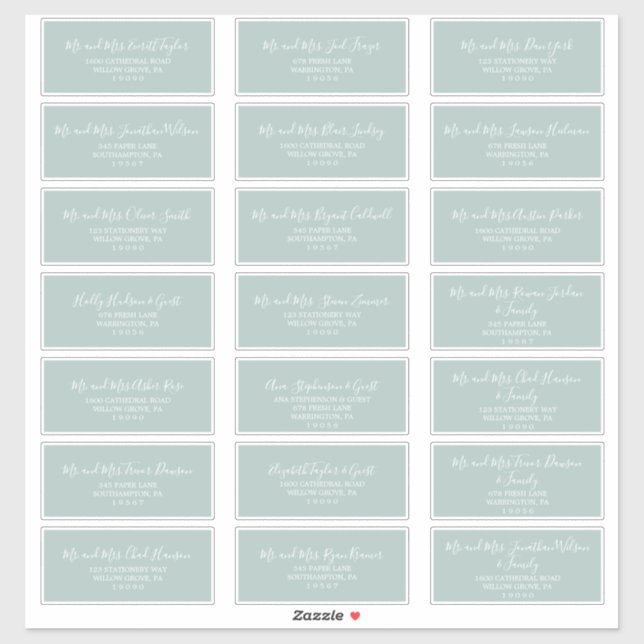 Airy Sage Green Wedding Guest Address Labels (Blatt)