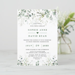 Airy Watercolor Greenerity Gold Wedding Einladung