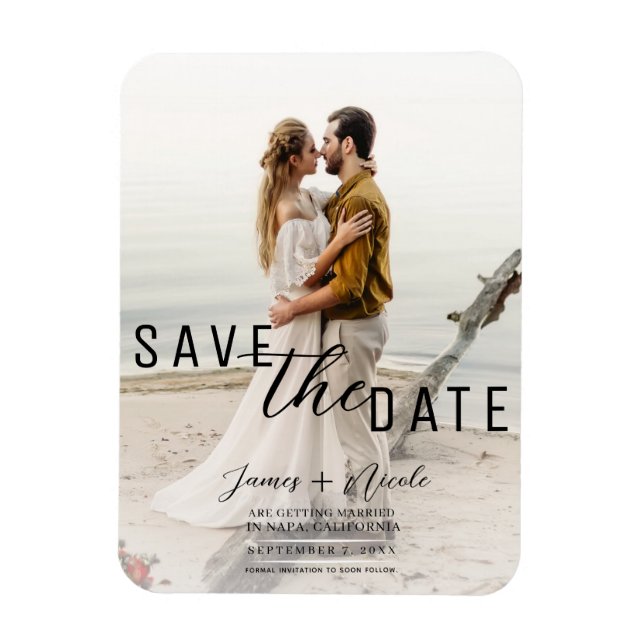Airy White Overlay Foto Save the Date Hochzeit Magnet (Vertikal)