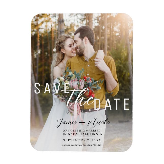 Airy White Overlay Foto Save the Date Hochzeit Magnet (Vertikal)