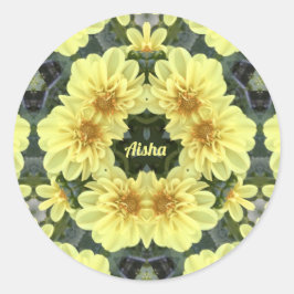 AISHA ~ EASTER DAHLIAS YELLOW RELIGIOU ~ RUNDER AUFKLEBER