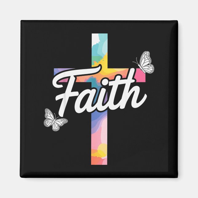 Aith Kreuz Mit Schmetterlingen Christlich  Magnet (Vorne)