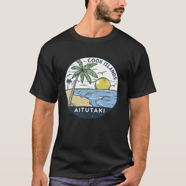 Aitutaki Cook Islands Illustrated Ocean Vintage T-Shirt (Vorderseite)
