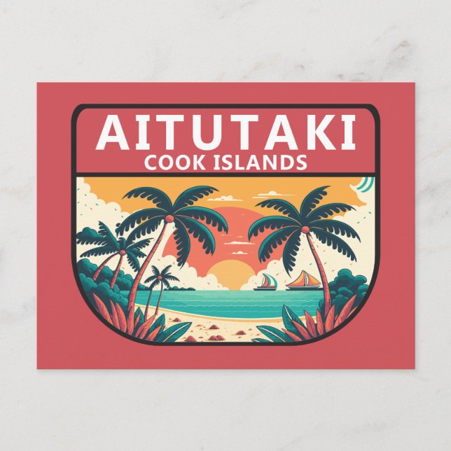 Aitutaki Cook Islands Retro Emblem Postkarte (Vorderseite)