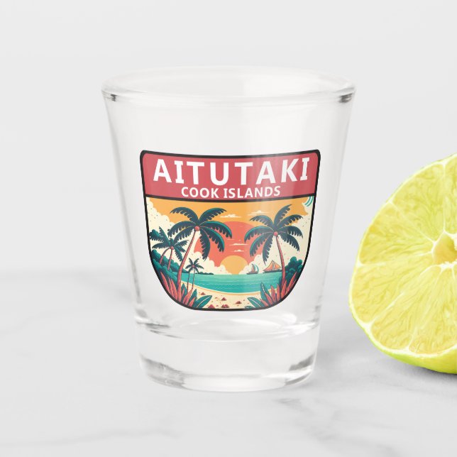 Aitutaki Cook Islands Retro Emblem Schnapsglas (Vorderseite)