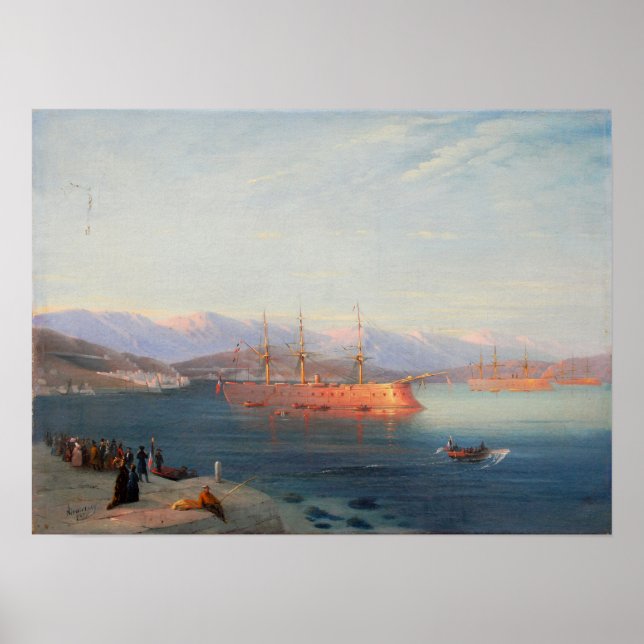 Aivazovsky - Französische Schiffe, die das Schwarz Poster (Vorne)