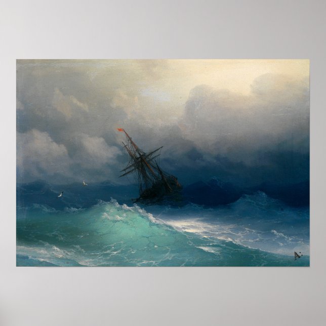 Aivazovsky - Schiff auf stürmischen Meeren Poster (Vorne)