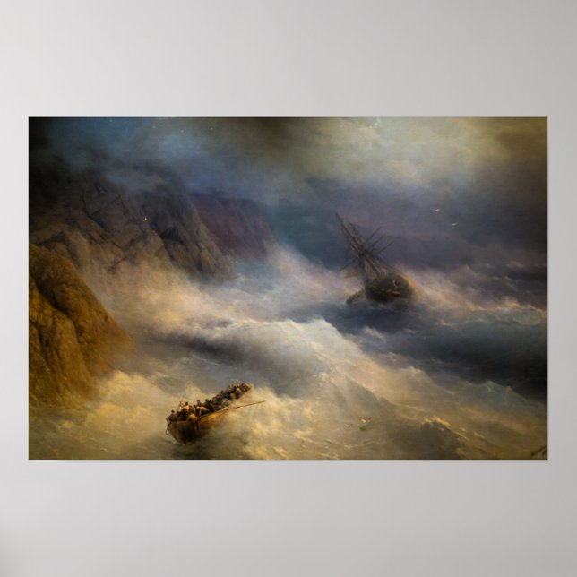 Aivazovsky - Schiffe im Sturm Poster (Vorne)